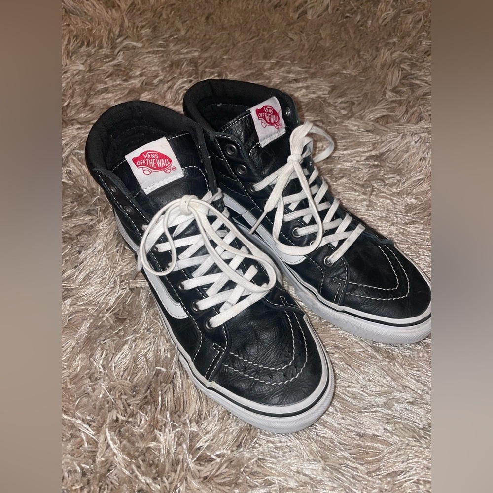Vans Black Leather Sk8 Hi Top Shoe